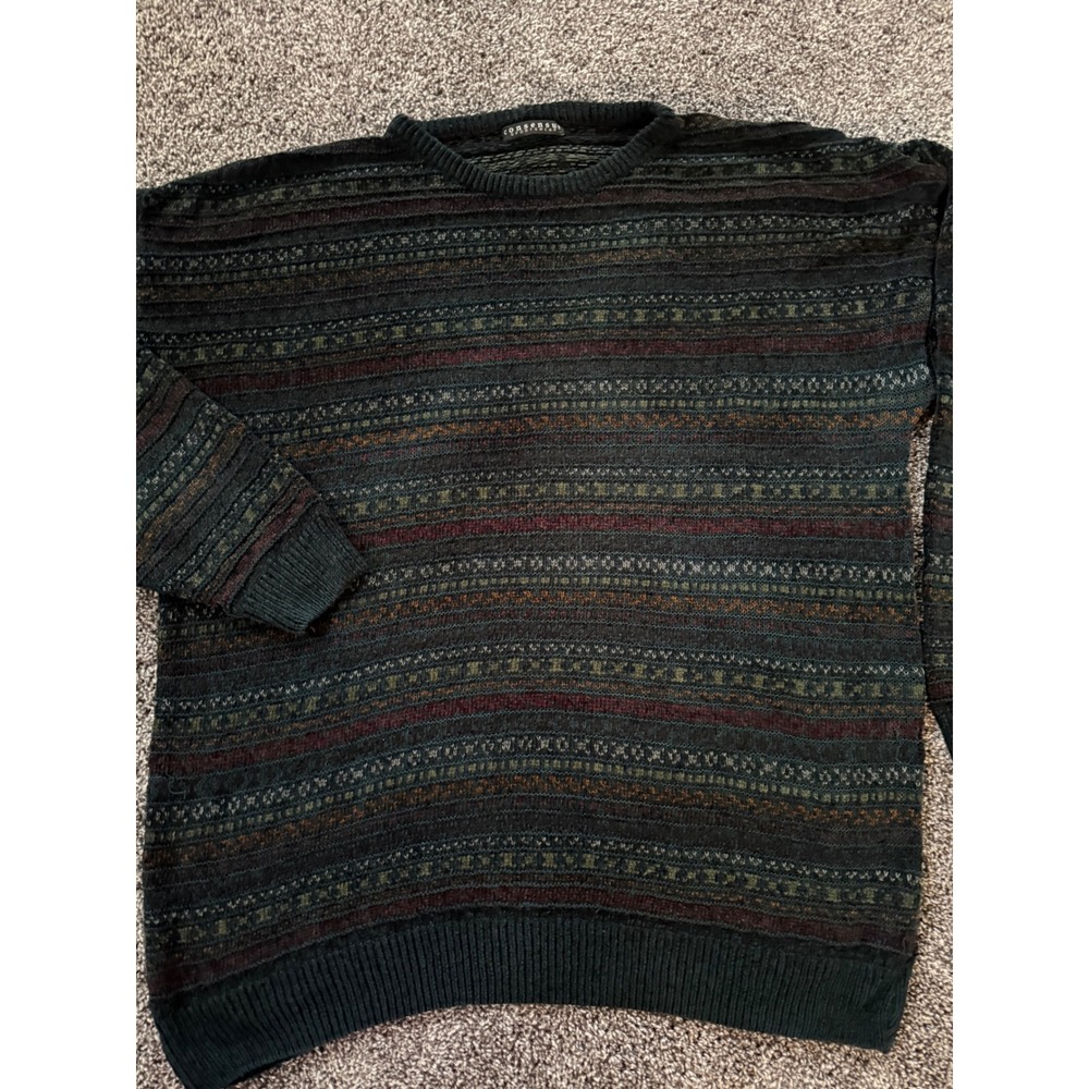 Vintage Consensus Sportswear Multi Color Knit Crewneck Sweater Mens XL Y2K Coogi